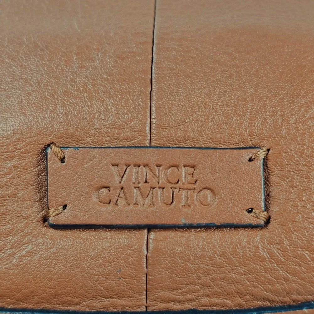 Vince Camuto Lenka Cognac Brown Pebbled‎ Leather V-Flap Shoulder Bag Hobo Purse